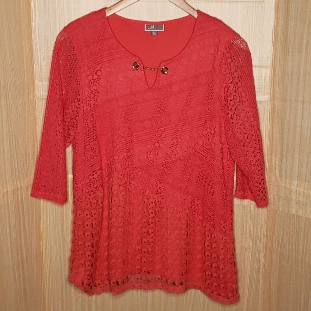 JM Collection Womens Salmon Pink 3/4 Sleeve Lacey Lined Tunic XL